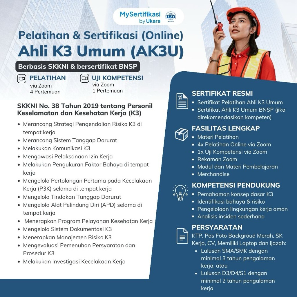 Pelatihan & Sertifikasi BNSP Ahli K3 Umum - Online