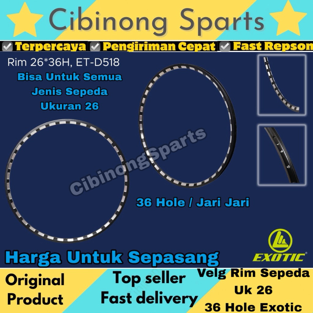Velg Sepeda Rim Sepeda Ukuran 26 Alloy Alluminium Double Wall Exotic 36 Hole Federal MTB Gunung New 