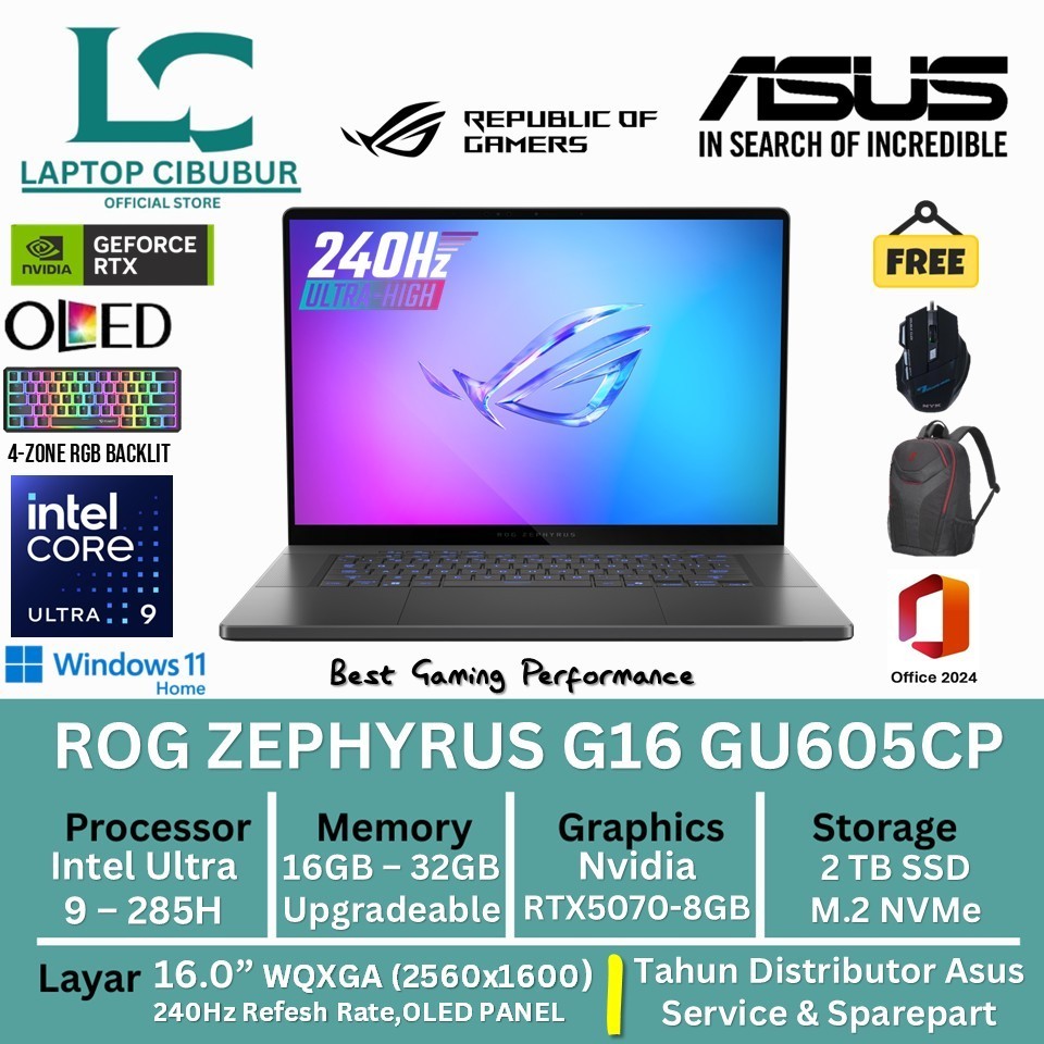 Laptop Gaming ASUS ROG Zephyrus Intel Core Ultra 9 285H 32GB 2TB SSD RTX5070 WQXGA OLED Windows 11