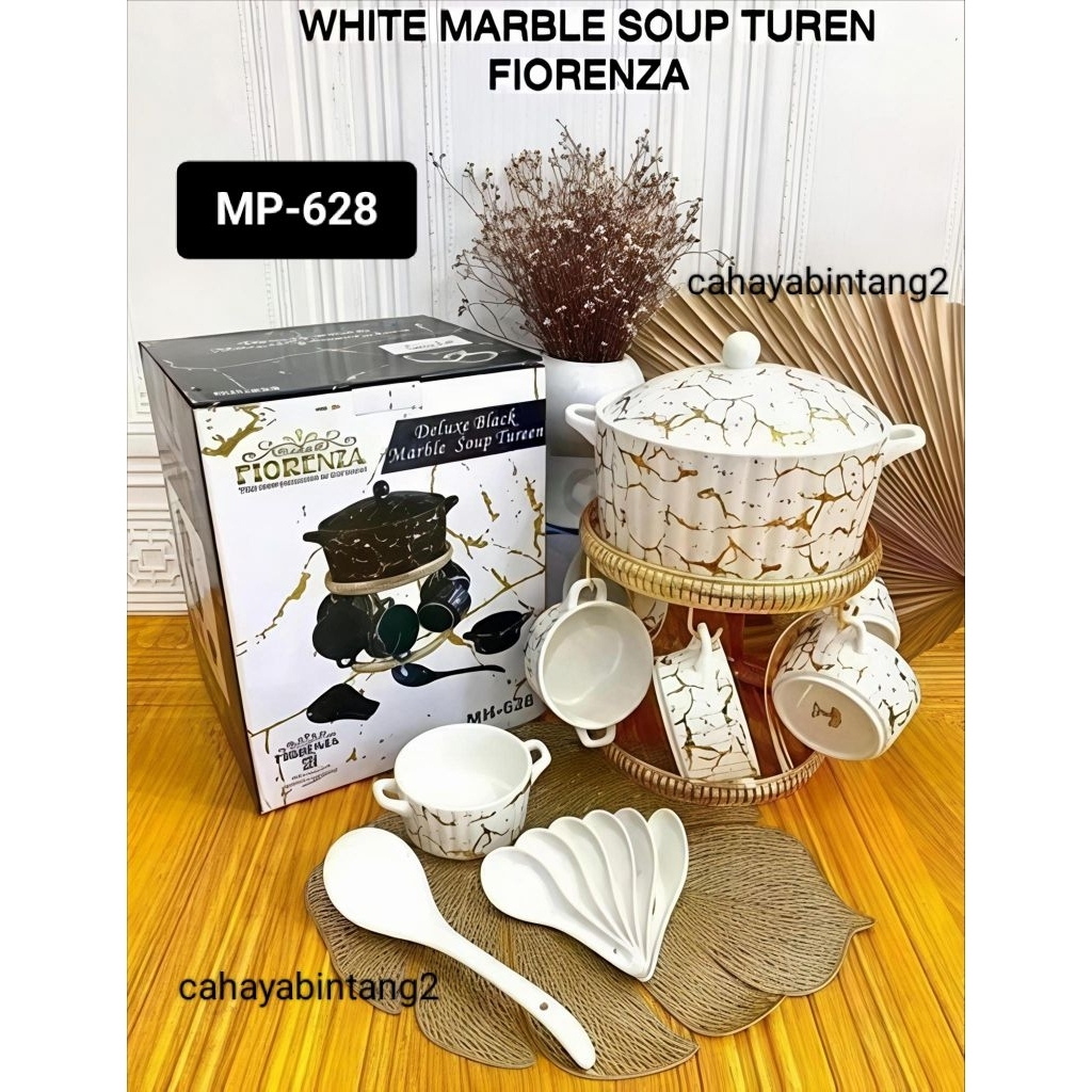 (Packing Kayu) Wadah Saji Sop Keramik Marble Fiorenza / SOP Tureen 628