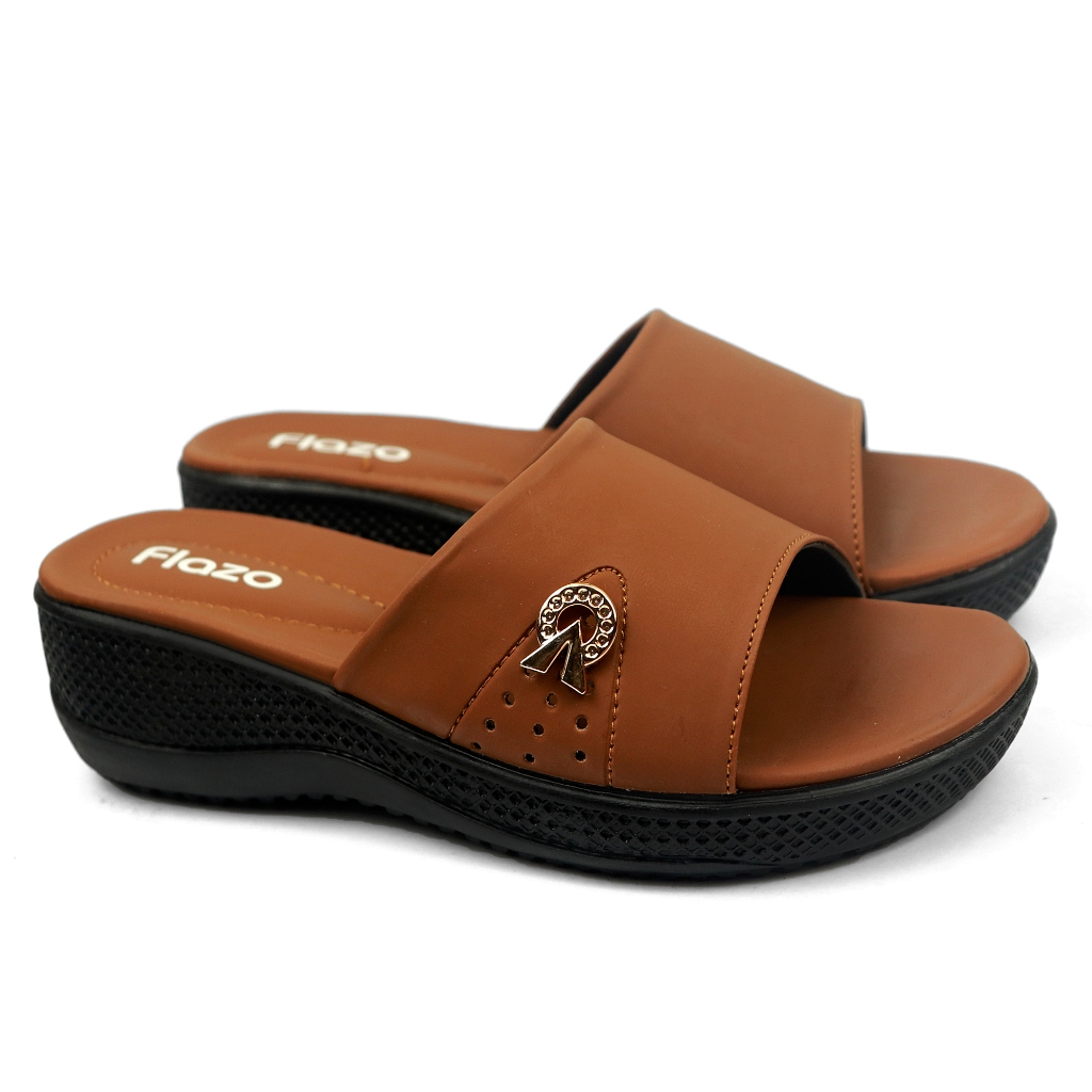 Flazo Sandal Wedges Slip On Wanita Formal Classic Hitam Polos Elegan