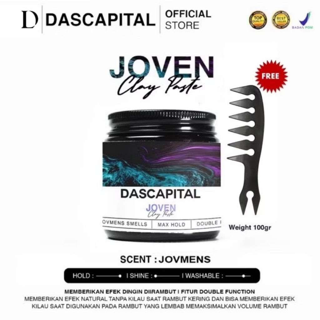 ( FREE SISIR ) DASCAPITAL JOVENS CLAY PASTE MENTHOL 100 GR
