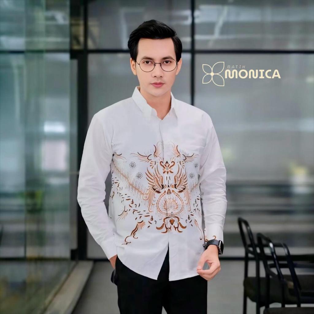 Kemeja Batik Motif Prabuwira Putih Kemeja Batik Pria Slimfit Lapis Furing Katun Lengan Panjang