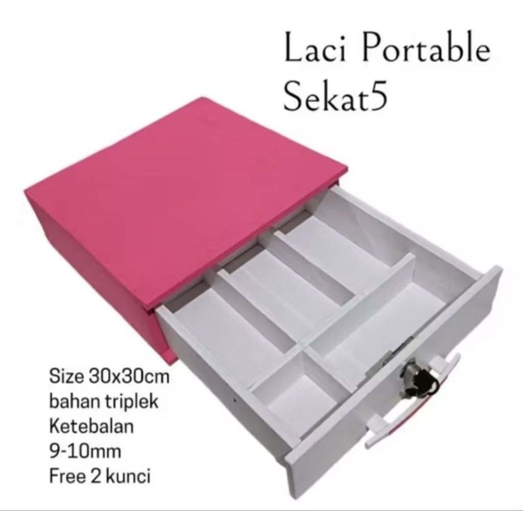 Laci Sekat 5 Laci Kasir Drawer Laci Penyimpanan Uang Free Kunci 30x30cm