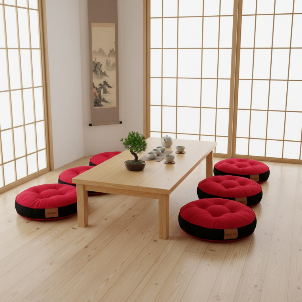 Bantal Alas Duduk Premium Bentuk BULAT Warna MERAH dan HITAM (Ukuran S-XXL) - Bantal Lesehan Empuk T