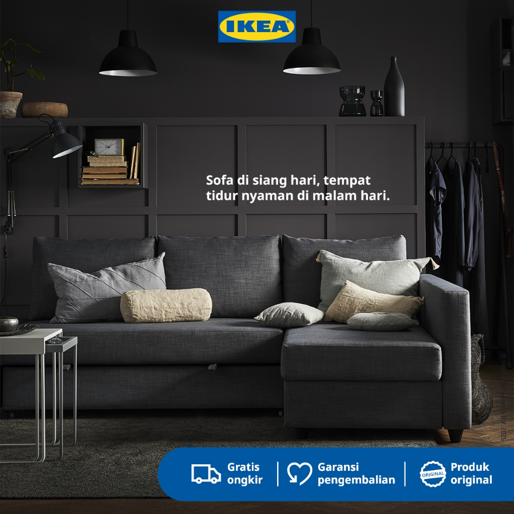 IKEA FRIHETEN Sofa Sudut Dengan Penyimpanan SKIFTEBO Abu Tua Minimalis