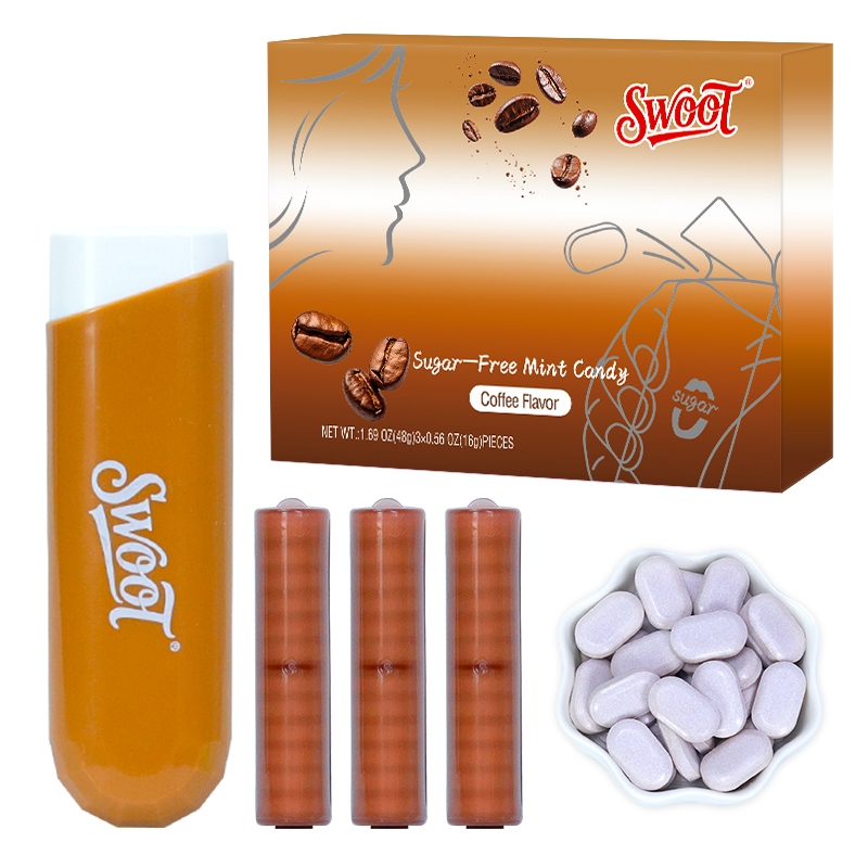 SWOOT Permen Mint Peluncur - 4 Rasa (Kopi, Mint, Persik, Lemon) 36pcs | Bebas Gula, Segarkan Nafas, 