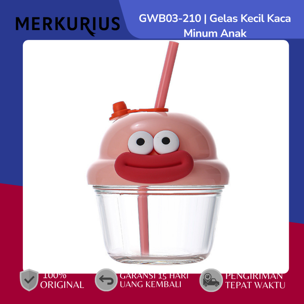 Gelas Kaca Tutup Gelas Kecil Kaca Minum Anak Anti Tumpah Karakter Lucu GWB03-210