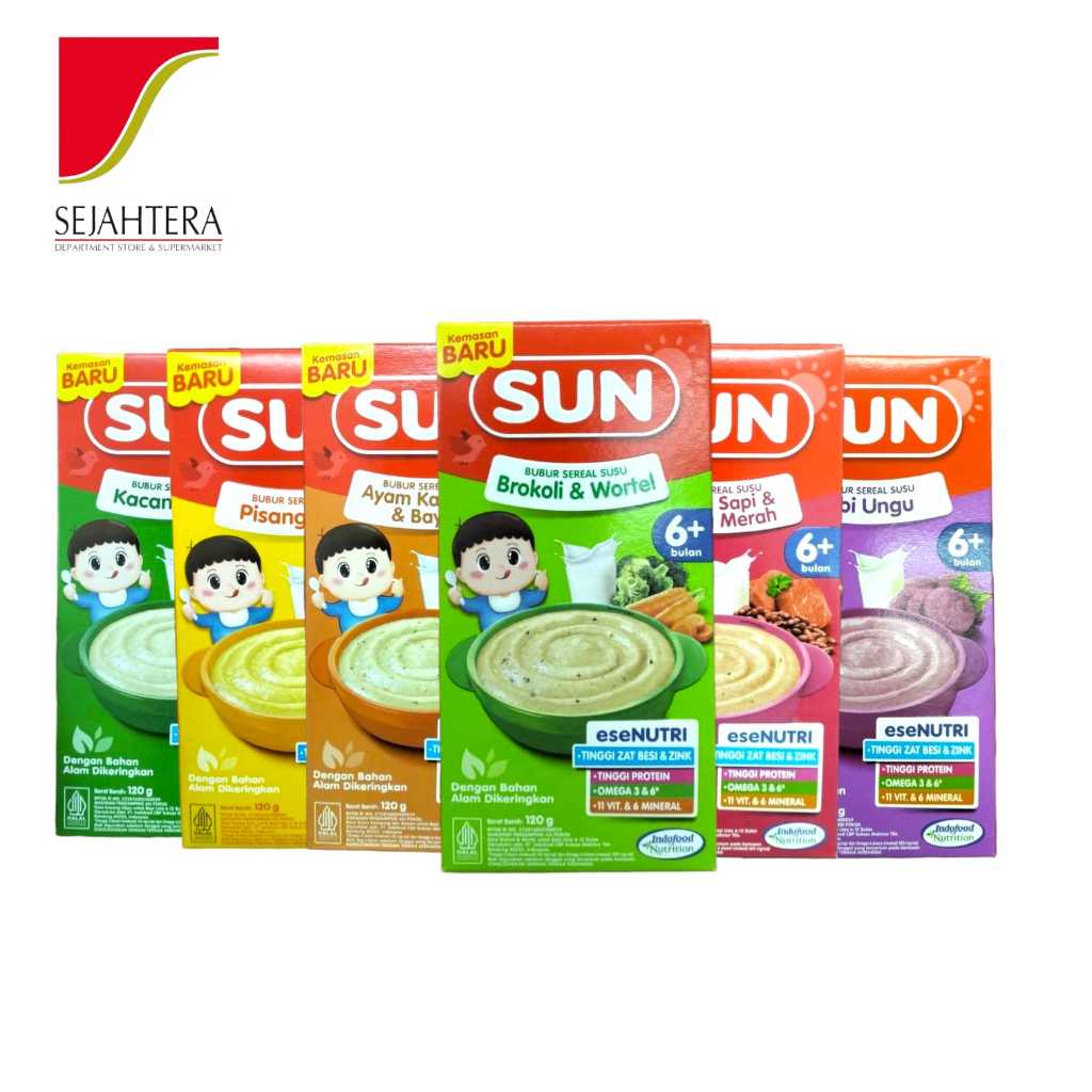 SUN Bubur Susu Bayi 6+ Bulan 120gr Box - Beras Merah, Kacang Hijau, Pisang, Daging Sapi - Makanan Ba