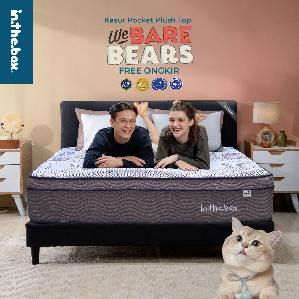 Kasur Anak Springbed INTHEBOX "We Bare Bear" Plush Top - FREE Bantal | Ukuran 90x200, 100x200, 120x2