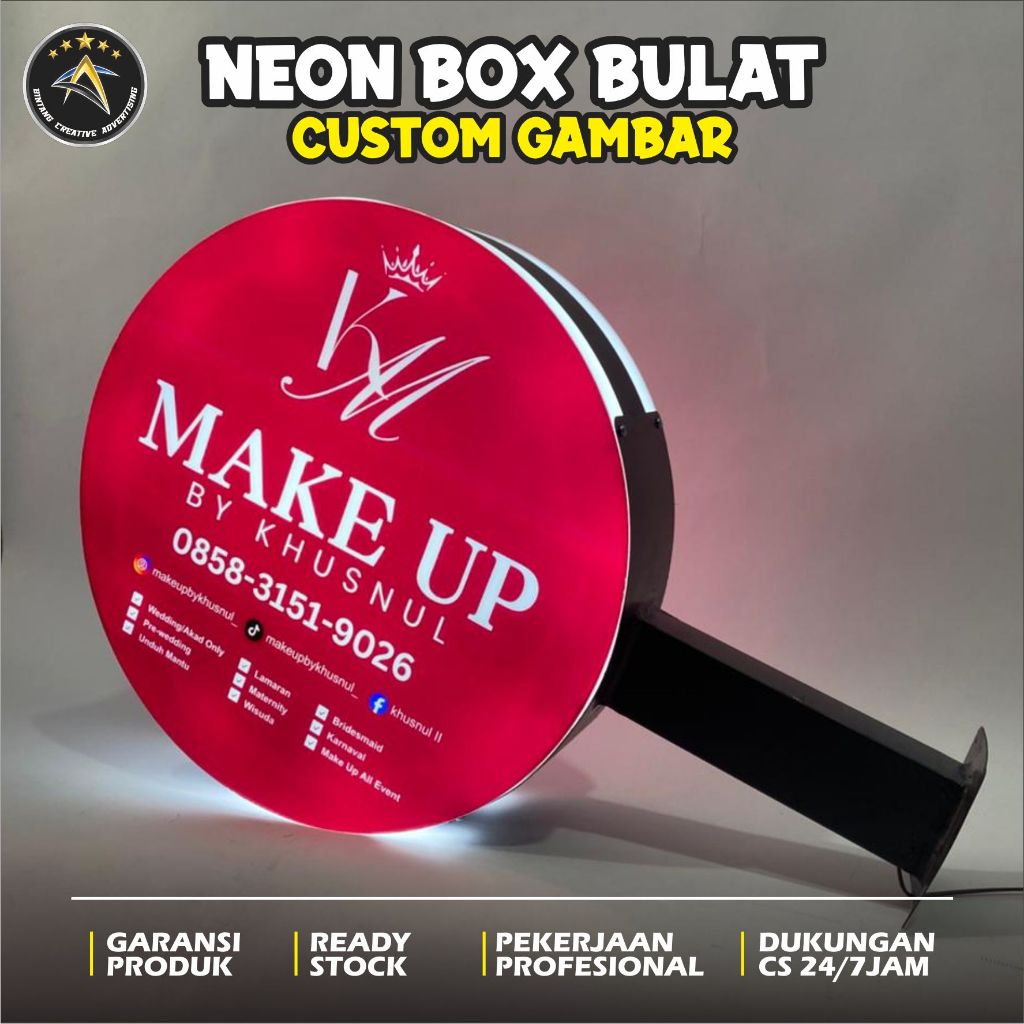 Neon Box Bulat 2 sisi Free Bracket, Free Design | Neon Box Akrilik