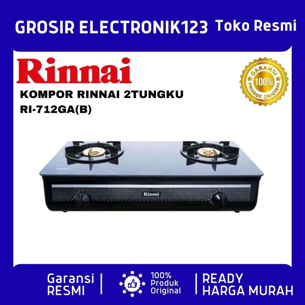 KOMPOR GAS RINNAI 2 TUNGKU 712 GA(B) TEMPERED GLASS