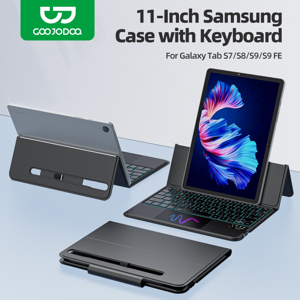 Goojodoq Samsung  Magic Keyboard Case  Wireless for S7/S8/S9/S9FE 11 inch and LED Screen  Multi Gest