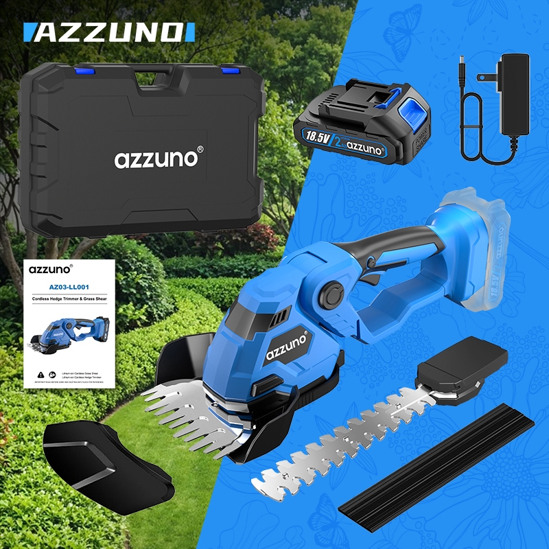 Azzuno Pemangkas pagar elektrik Tiang teleskopik Gunting pemangkas pagar taman tanpa kabel, gunting 