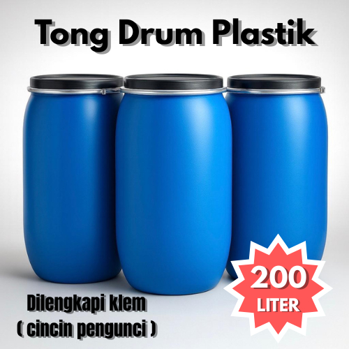 Tong Drum Plastik 200 Liter Tutup Lebar Premium – HDPE Super Tebal Anti Bocor