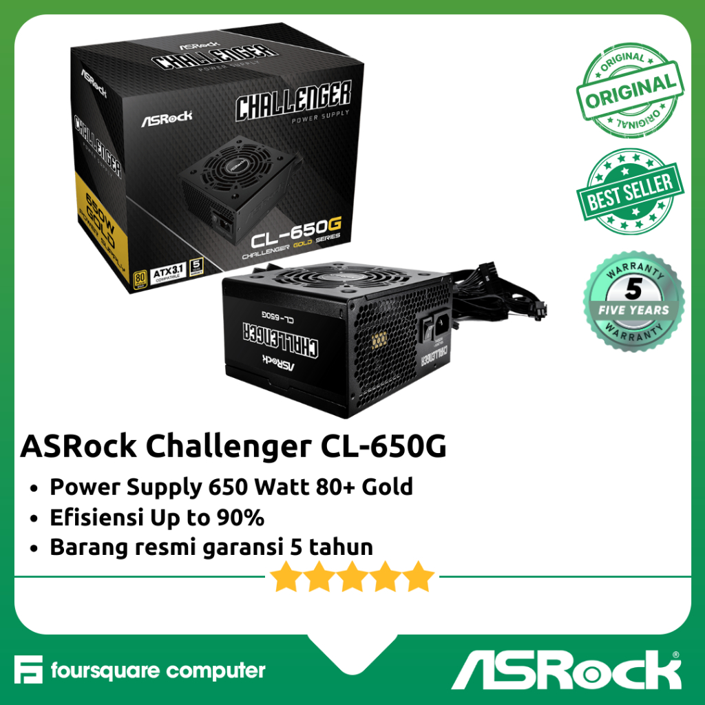 ASRock Challenger CL-650G Power Supply 650 Watt 80 Plus Gold PSU 650w resmi garansi 5 tahun