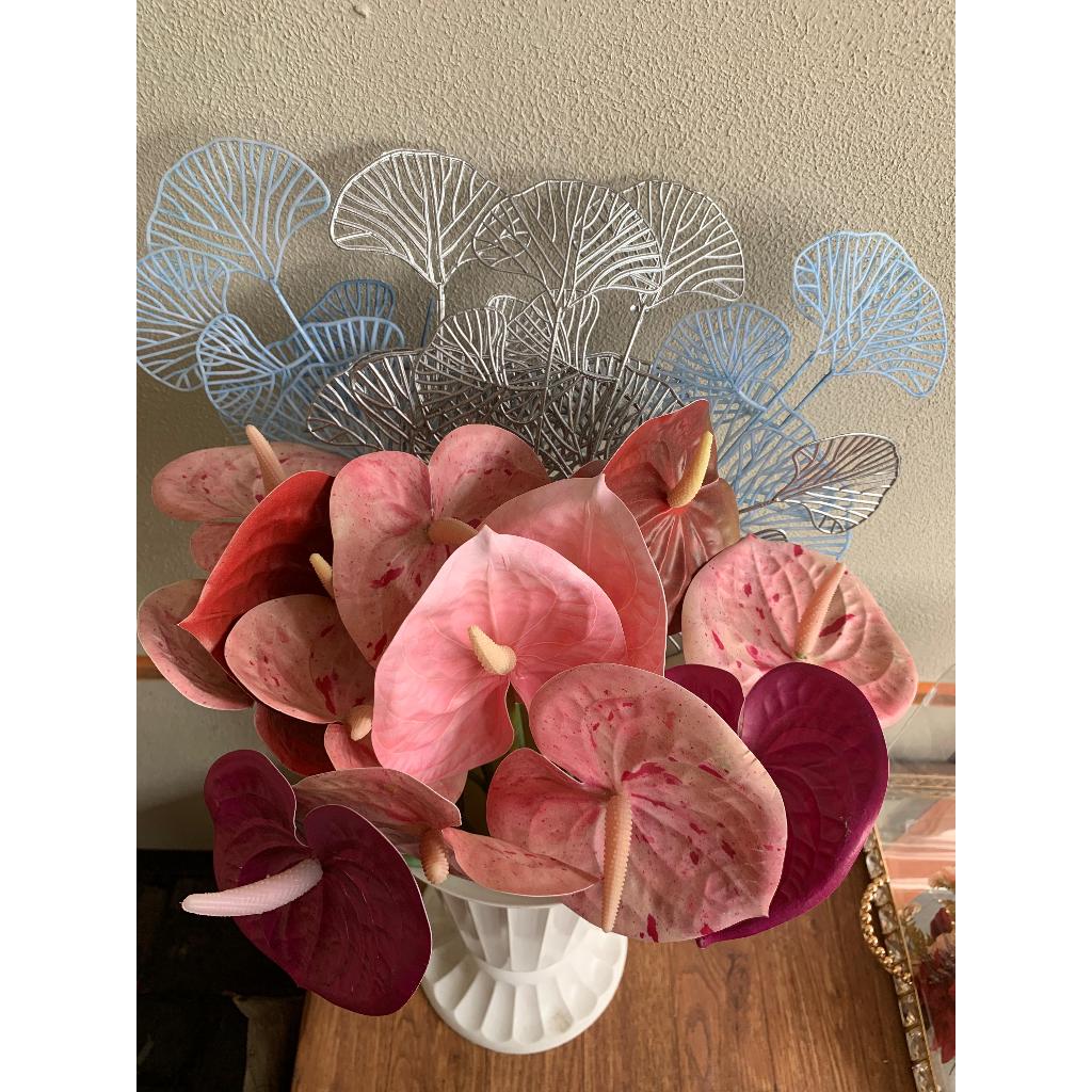 Artificial Anthurium Flower Premium (Bunga Lidah Gajah Tiruan) | Bunga Hias Latex Pink Ungu Estetik 