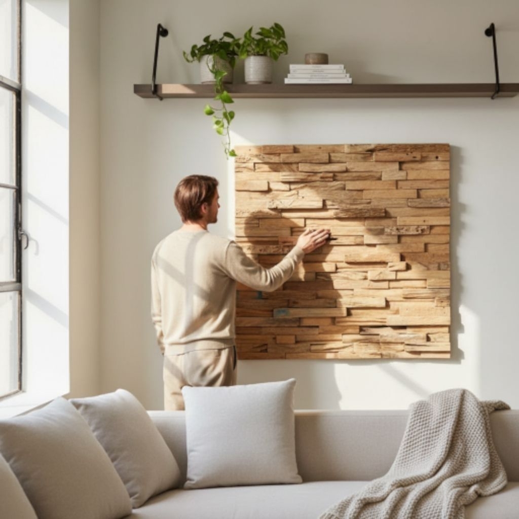 Hiasan Dinding Decor Mozaik Kayu Jati Erosi Recycled Teak