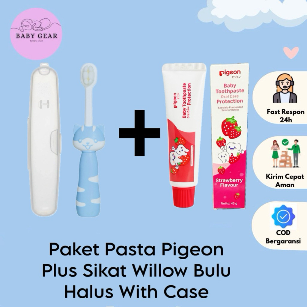 Paket Sikat Pasta Gigi Pigeon Bayi dan Sikat Gigi willow Bulu Lembut 2in1 / Sikat Gigi Bayi Bulu Hal