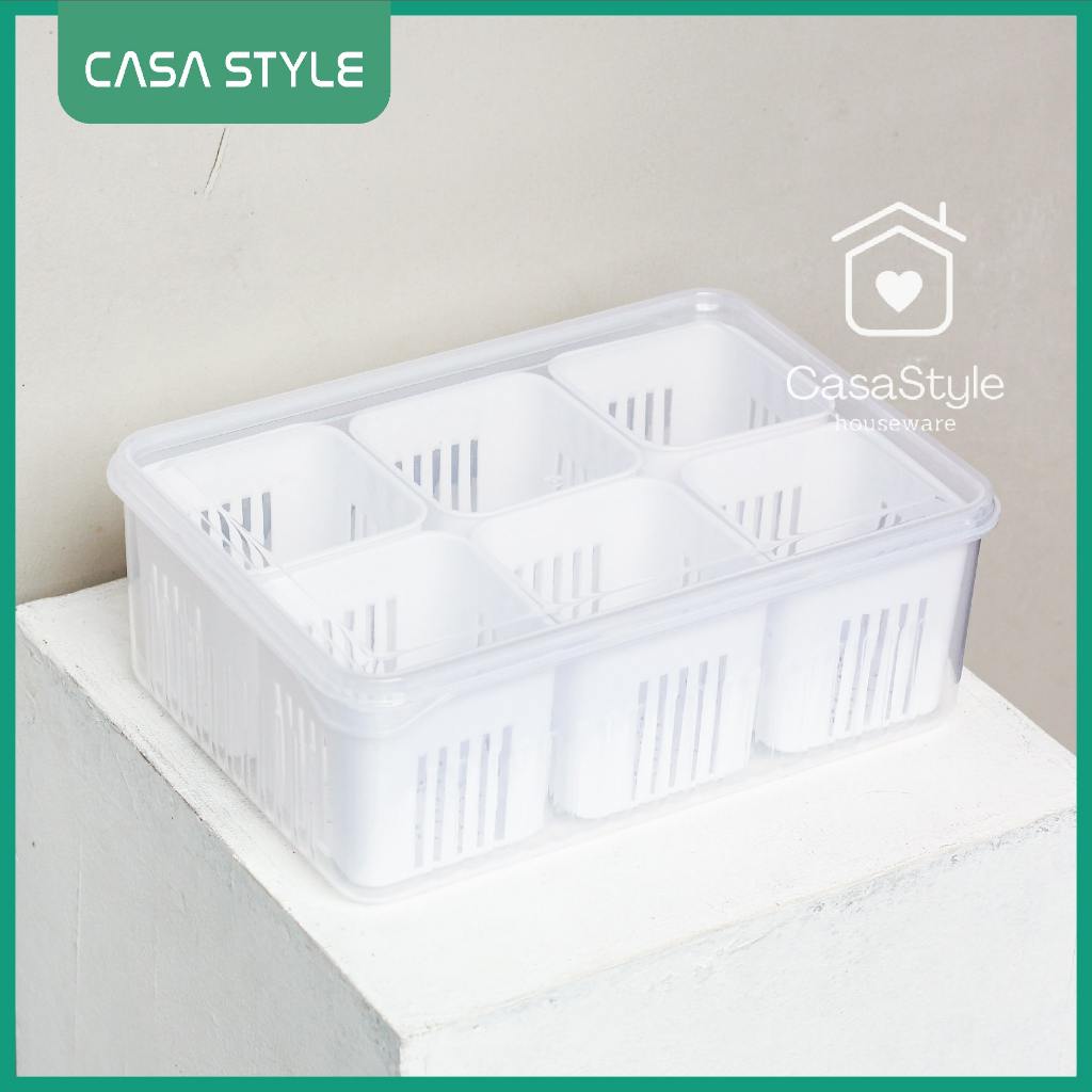 (CASA) Tempat Penyimpanan / Kotak Makanan Kulkas 6 Sekat / Food Container Freezer Kecil