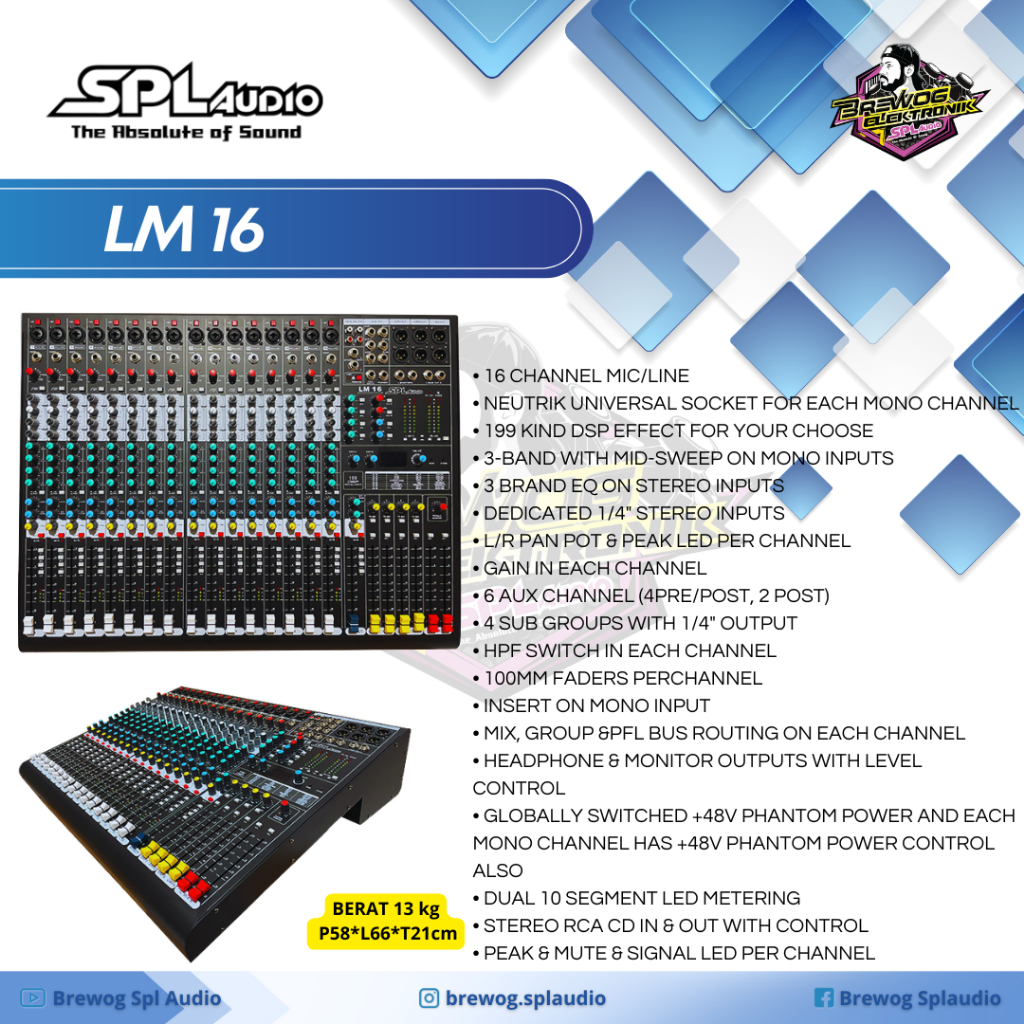 MIXER SPL 16 CHANNEL LM16 ORIGINAL BREWOG SPL AUDIO