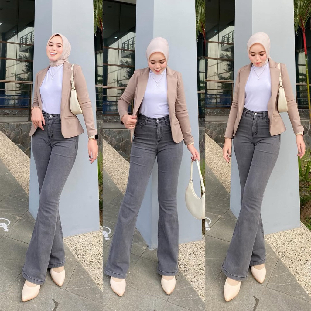 Zora - Celana Cutbray Jeans Wanita Grey Highwaist Premium - Jeans Cutbray Wanita Highwaist Kekinian 