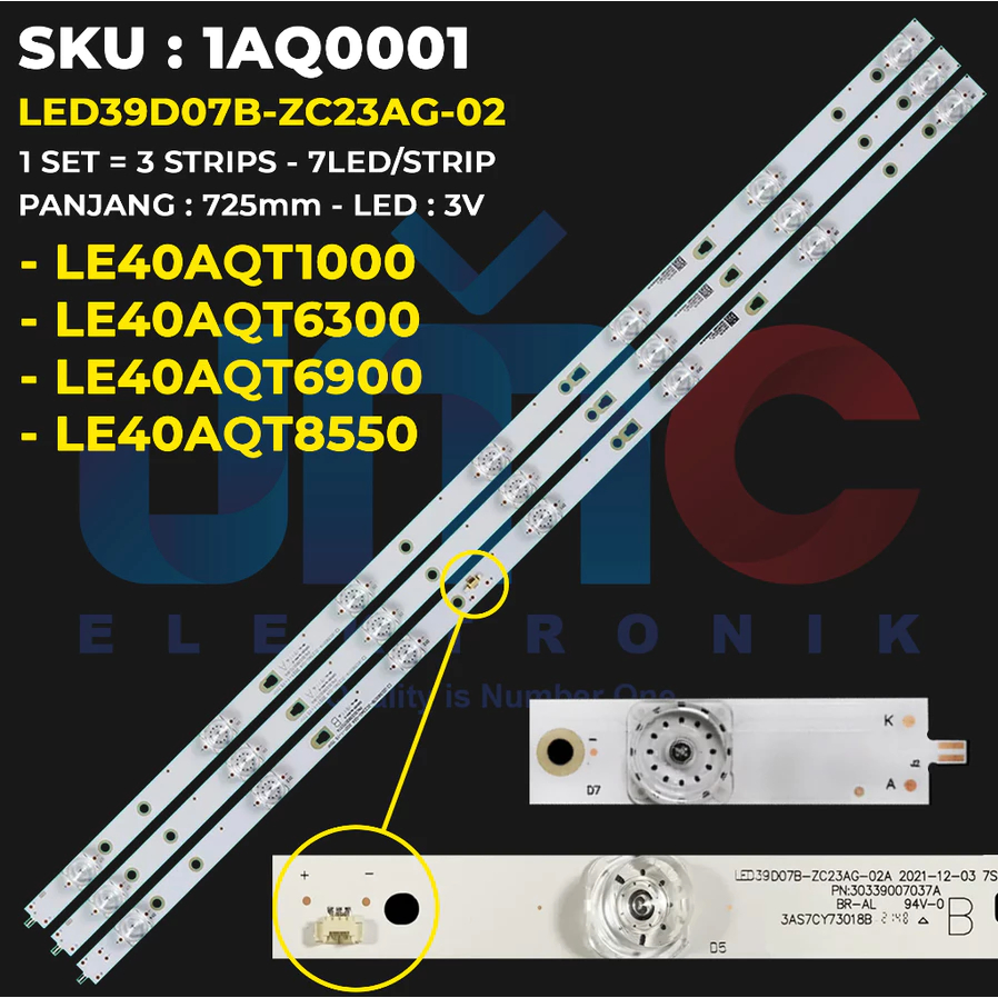 BACKLIGHT TV LED AQUA 40 INCH 40AQT1000 40AQT6300 40AQT6900 40AQT8550 LE40AQT1000 LE40AQT6300 LE40AQ