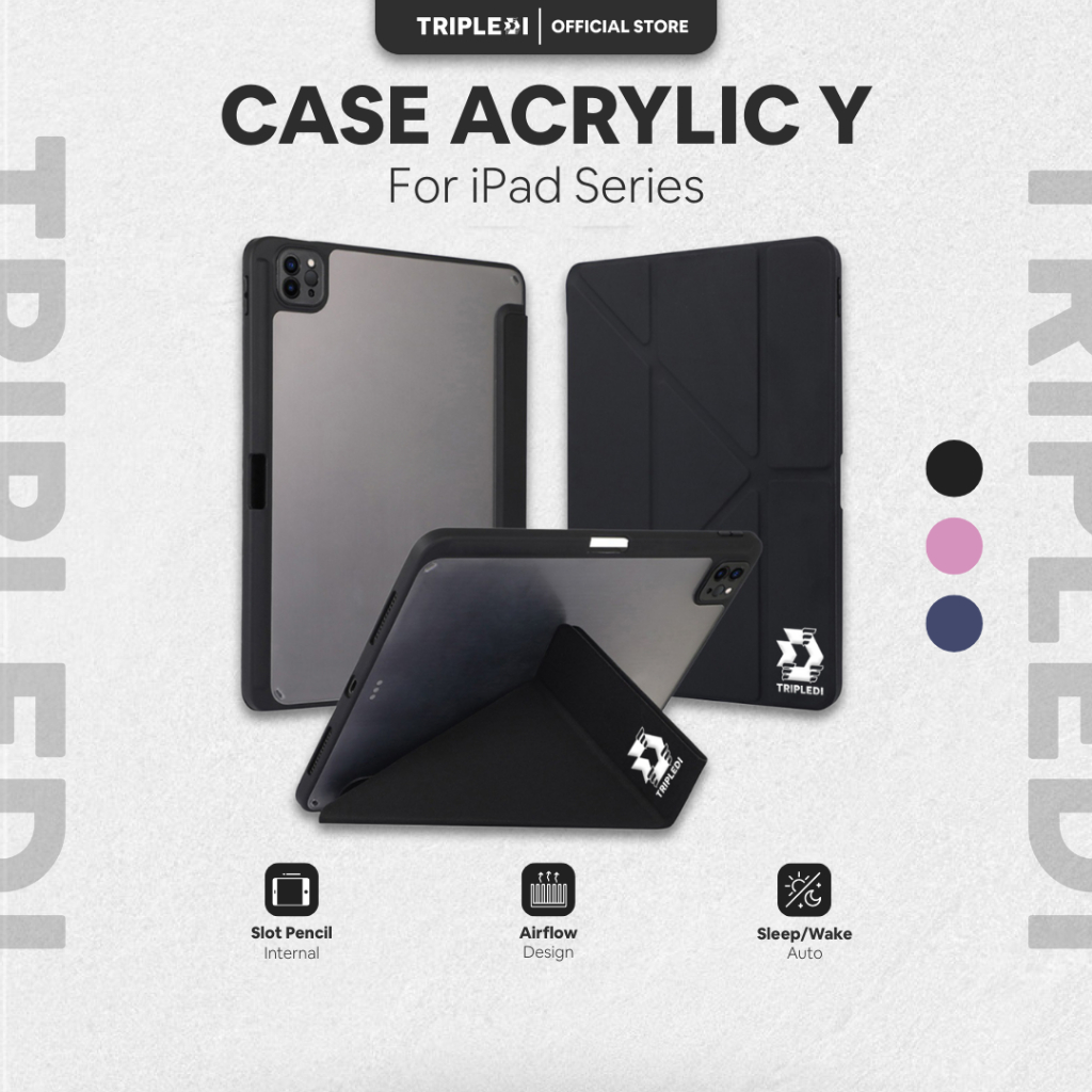 TRIPLEDI Case Acrylic Fold Y For iPad Pro Mini Air Gen 1 2 3 4 5 6 7 8 9 10 11 M1 M2 M3 M4 M5 8.3 10