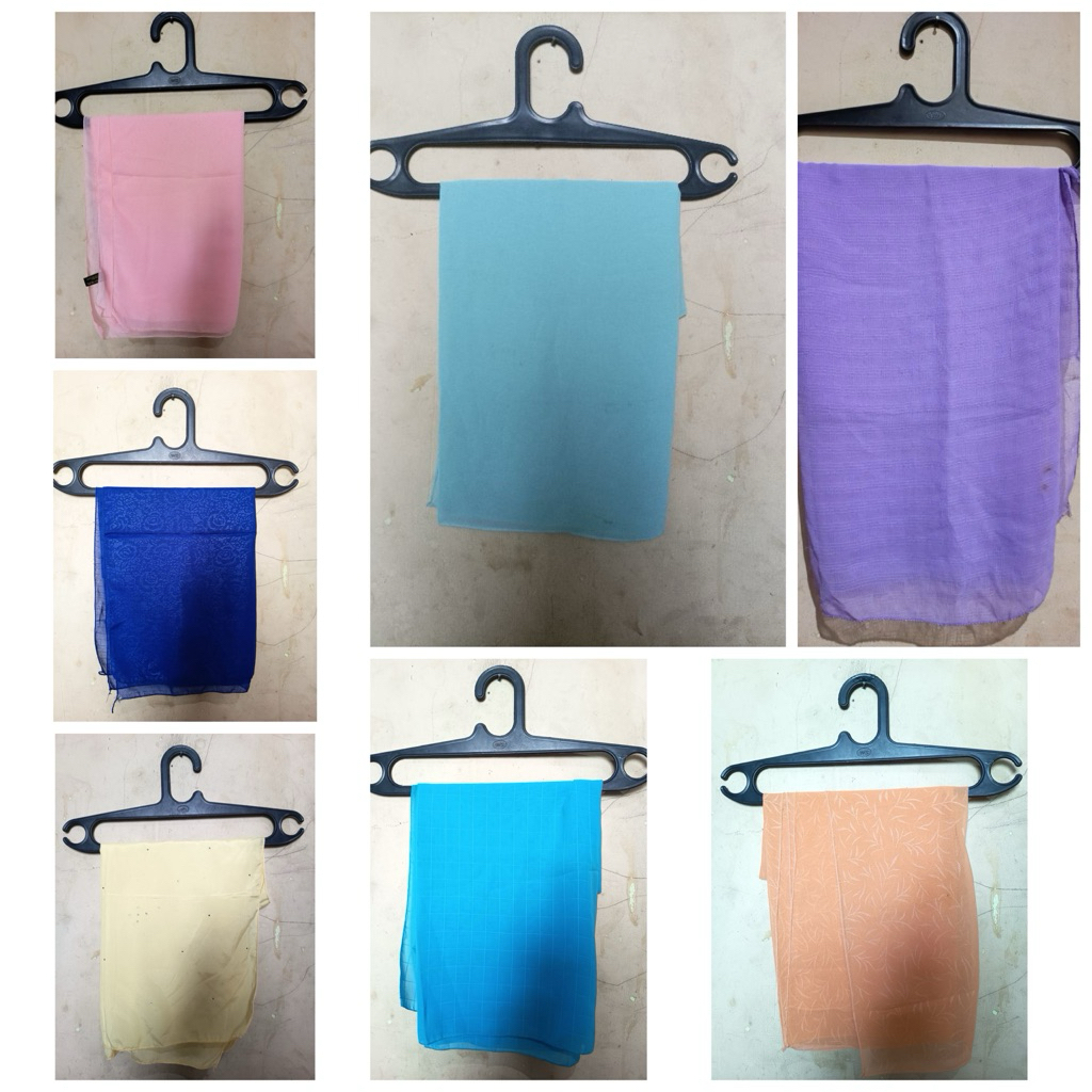 jilbab preloved segi empat biru ungu pink orange kuning