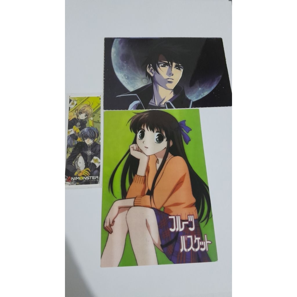 jajan receh bonus majalah Animonster : 2 postcard Fruit Basket & Orphen Revenge, pembatas buku kecil