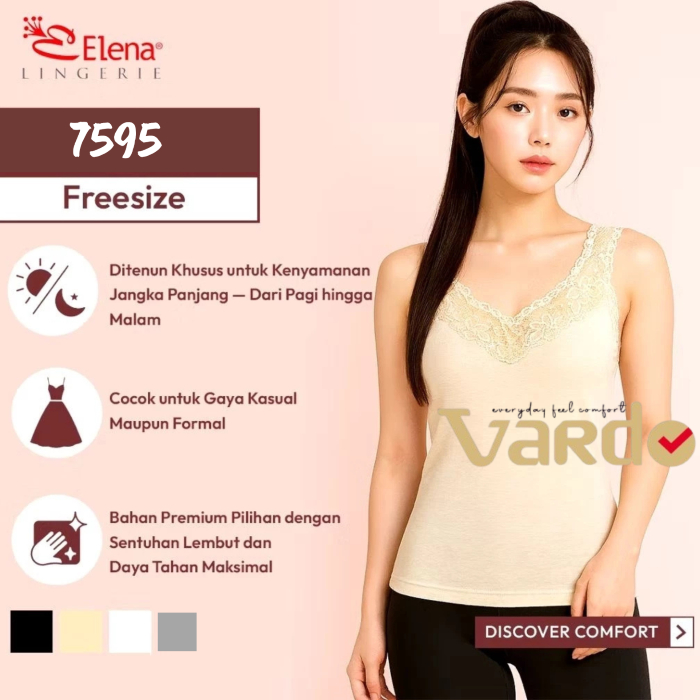 Elena Tank Top Wanita ET 7595 / Tanktop Renda Tali Lebar - Freesize Fit to XL