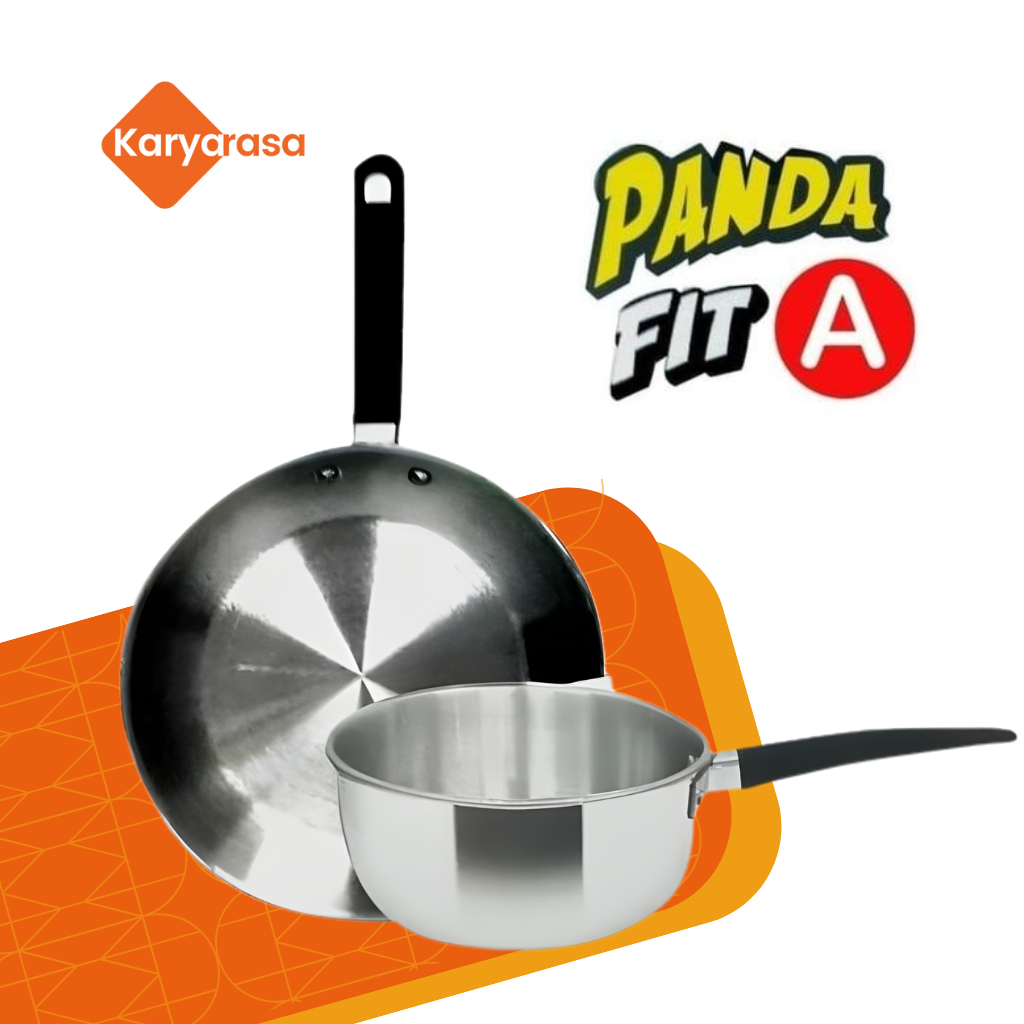 Maspion Panda FIT A Milk Pan 16cm & Frypan 20cm Set | Wajan & Panci Stainless UMKM Karyarasa | Kompo
