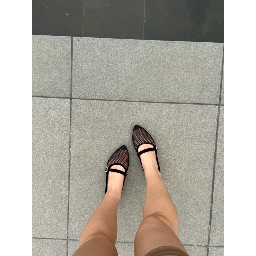 [WALKWITHSOL] MIA Net Ballet Flat Shoes | Sendal Flat Wanita | Sendal Balet Wanita | Sendal Jaring W