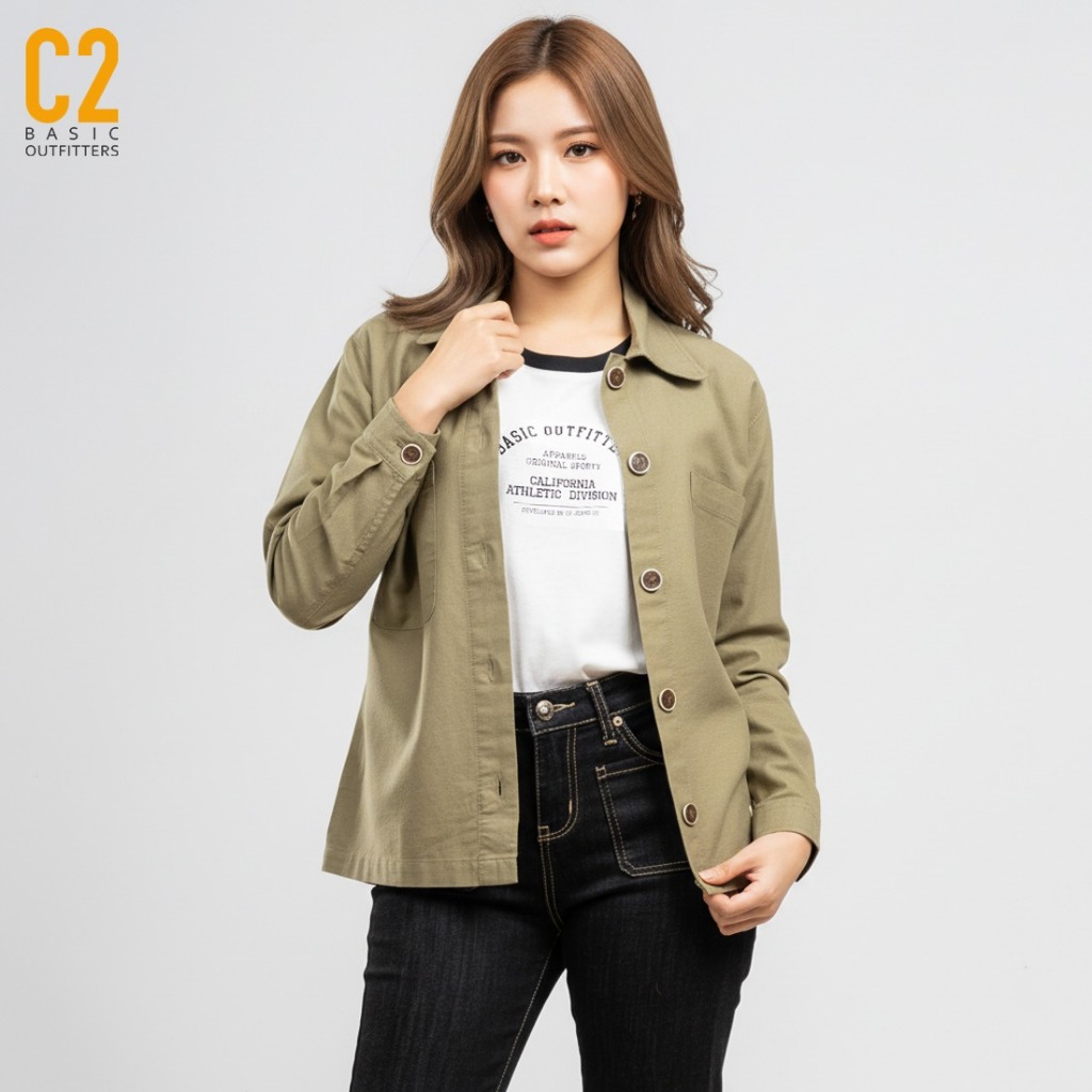 C2 Franza Green Crop Outer Wanita