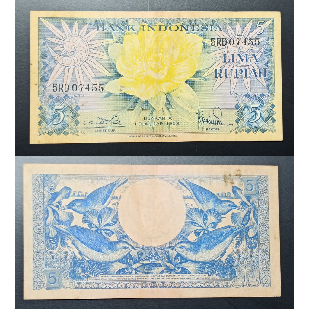 uang kuno Indonesia 5 rp bunga 1959 p2415