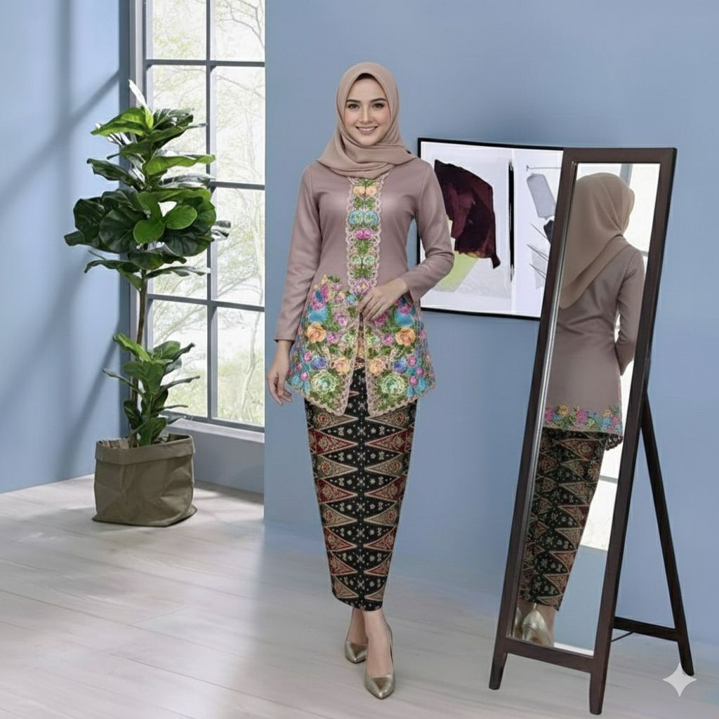 {Toko.Sky} Setelan Kebaya Encim Merak/Setelan Kebaya Wanita Modern/Setelan Kebaya Encim Jumbo Baju W
