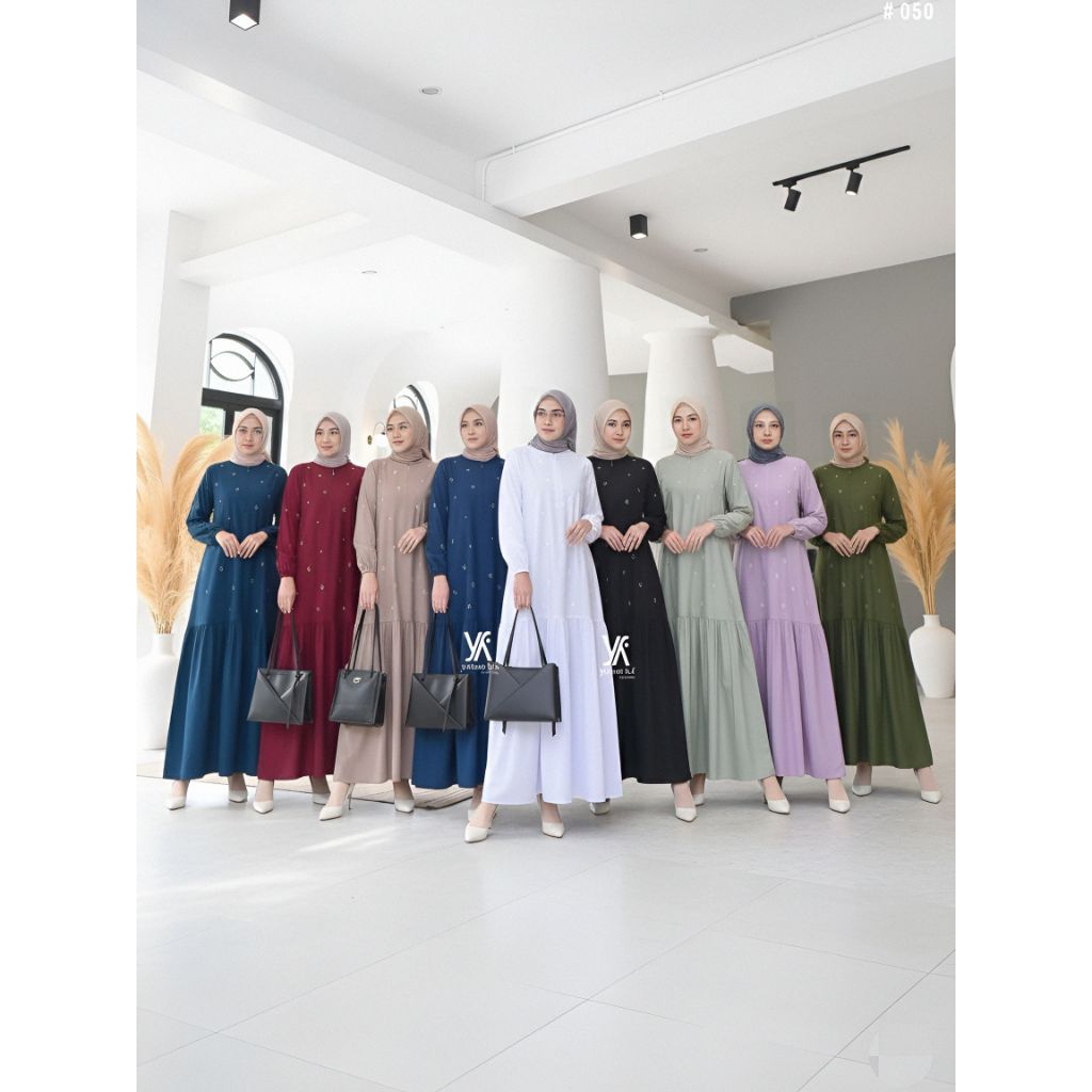 Gamis Bordir Premium Motif Bunga Tabur Terbaru-Dress Cantik Elegant-Busuy Friendly-Lebaran-Kondangan