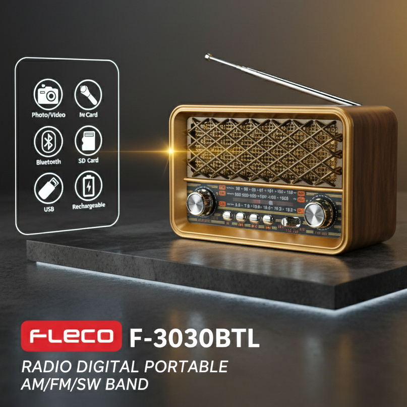 Radio Retro Portable F-3030BTL FM/AM/SW/TF USB digunakan untuk Bluetooth Speaker Senter Fleco FM/AM/
