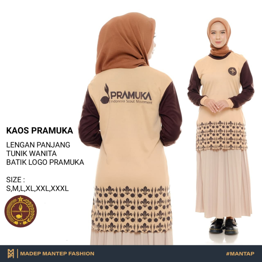 Kaos Pramuka Tunik Wanita Terbaru Kaos Pramuka Wanita Lengan Panjang Kegiatan Pramuka Coklat MMF