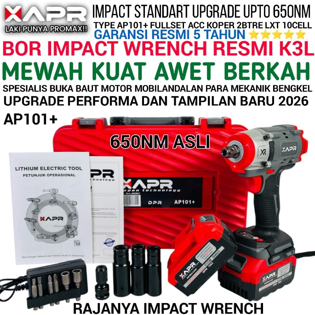 BIG PROMO Raja bor impact wrench APR AP101+ 650NM 1/2inch standart pembuka baut roda motor dan mobil
