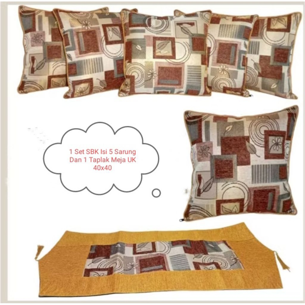 1 Set Sarung Bantal Kursi Isi 5 Sarung Dan 1 Taplak Meja UK 40x40