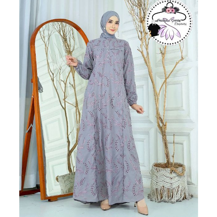 GAMIS kATUN MADINAH PREIUM FASHION WANITA BUSUI FRIENDLY MOTIF BUNGA BORDIR / DRESS LEBARAN COD