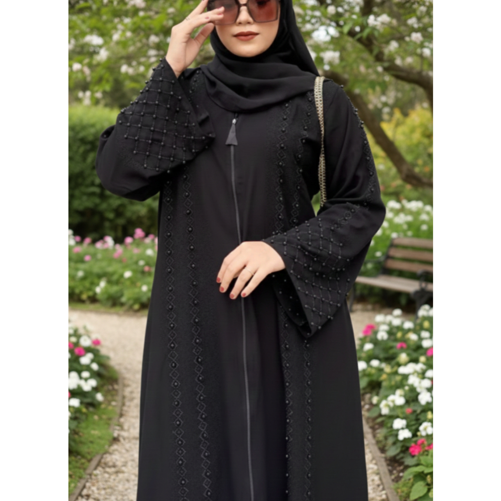 Abaya Dubai Arab Premium Elegan Hitam Premium Cardigan List Payet Diamond