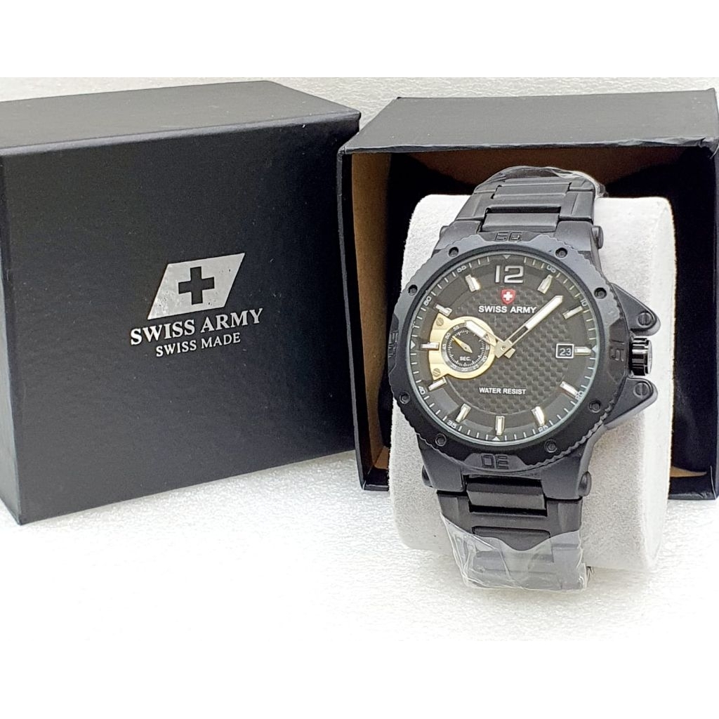Jam Tangan Pria SWISS SA7429 MADE ARMY Cronograph Second Tanggal Aktif Water Resistant Elegan Style 
