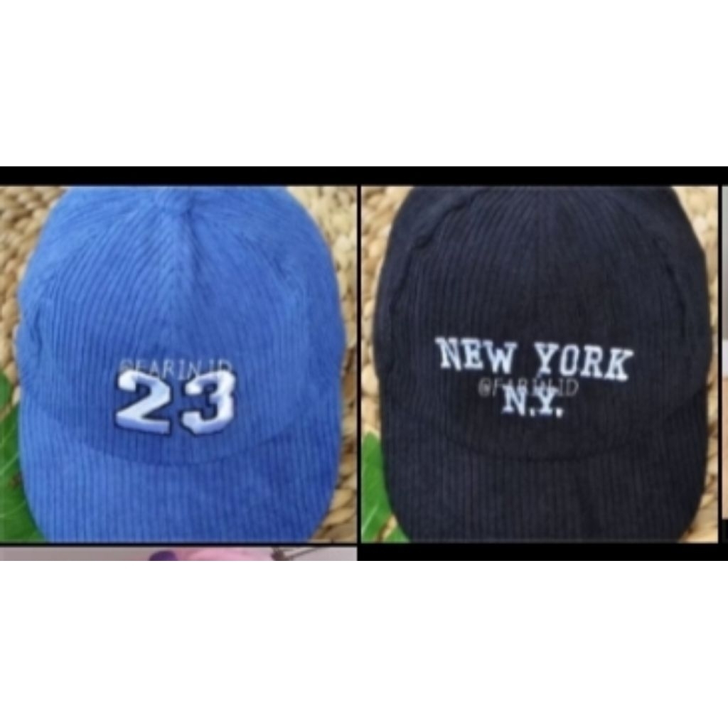 Topi Anak konduroy Bordir logo Angka..Boston  dan  New york.
