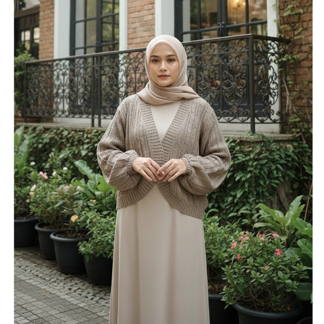 Yura Crop Cardigan Wanita Fashion Korean Style Lengan Balon Luaran Cardy Rajut Knit Terbaru