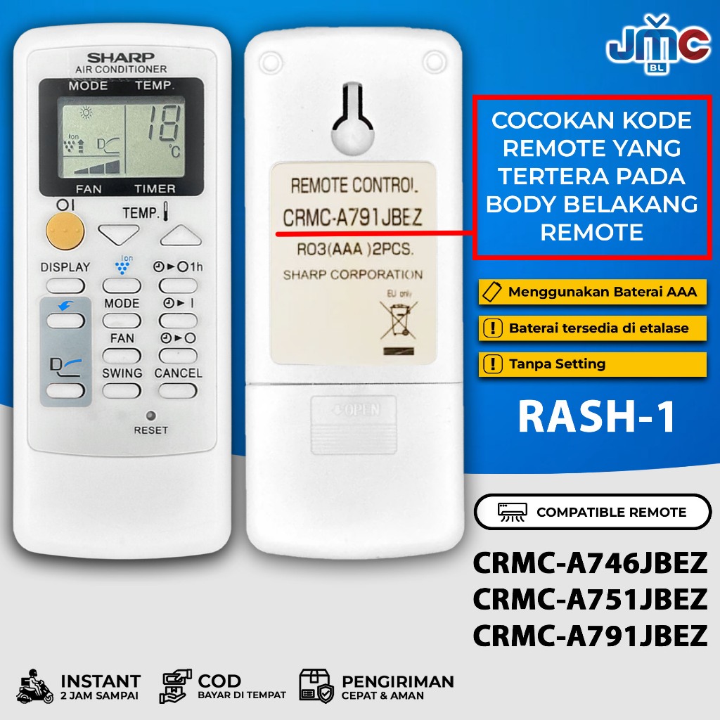 Remote Ac Sharp Crmc-A746Jbez Crmc-A751Jbez Crmc-A791Jbez Crmc-793Jbez Crmc-A790Jbez Crmc-A820Jbez