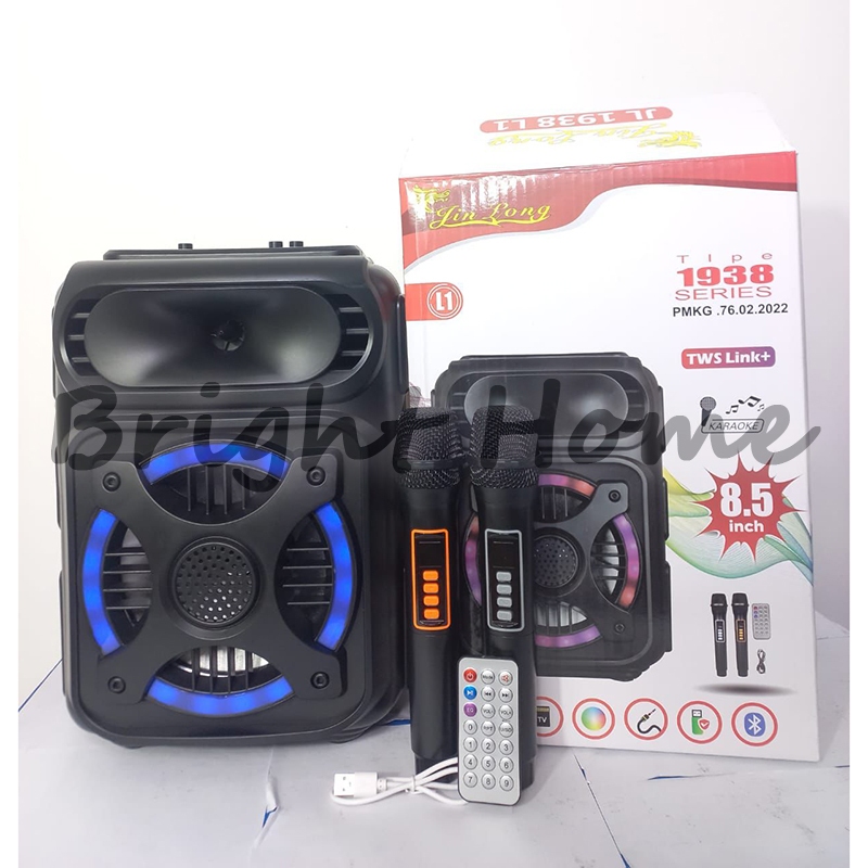 JINLONG JIN LONG JL-1938 L1 Speaker 8.5 inch Portable Wireless + 2 Microphone