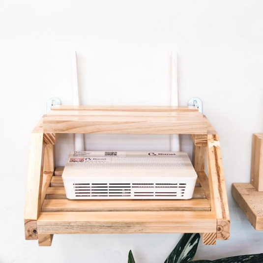 Rak Kayu Pinus Tempat Modem Wifi STB TV Set Top Box Rak Gantung Dinding Serbaguna