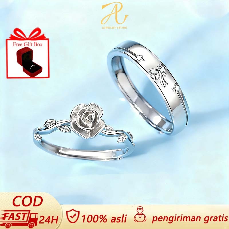 Kotak Hadiah Gratis | Cincin Pasangan Mawar Berduri Perak 925 Asli - Anti Karat Anti Hitam, Desain U
